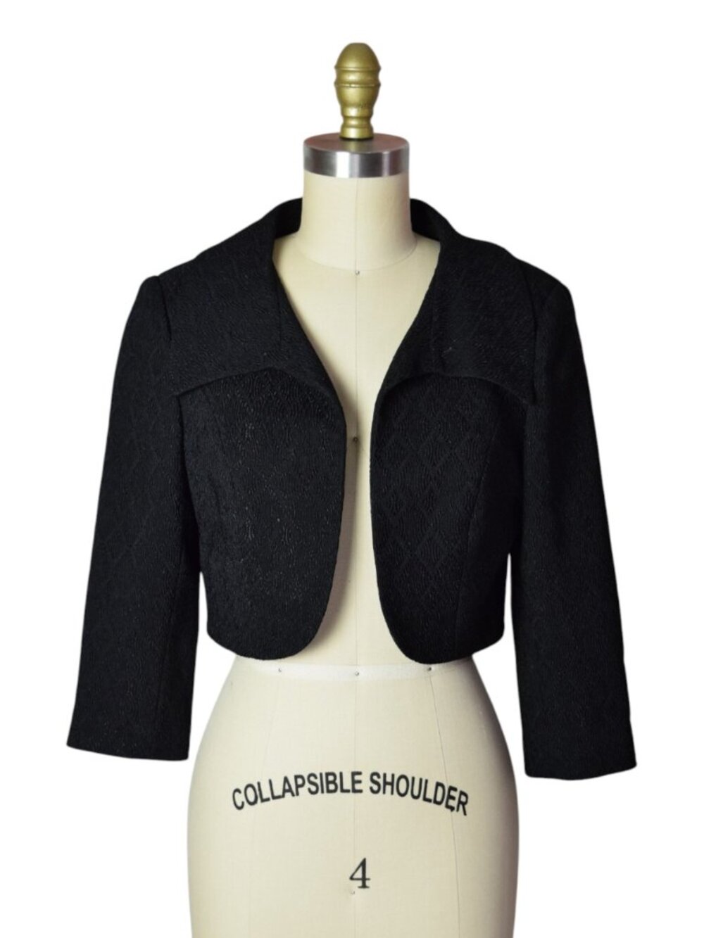 KAY UNGER BLACK OPEN FRONT CROPPED JACKET FORMAL PARTY